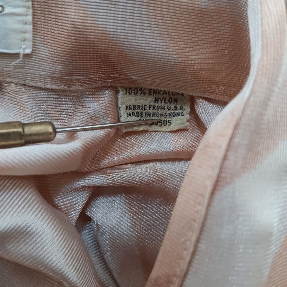 Vintage Men's Disco Shirt Large 1970s Salmon Pink Nautical Sexy Man Woman Print - Picture 10 of 10